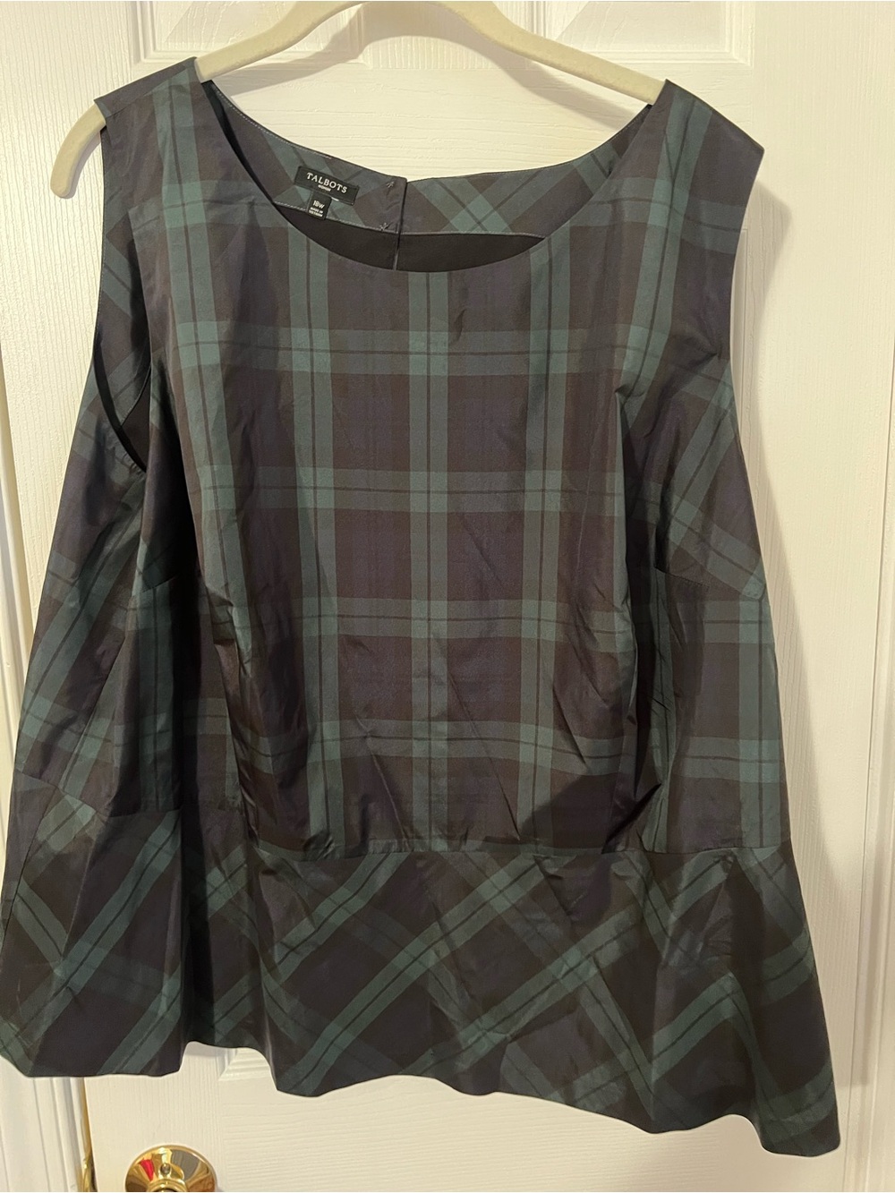 Talbots Black and Dark Green Plaid Long Sleeve Dress